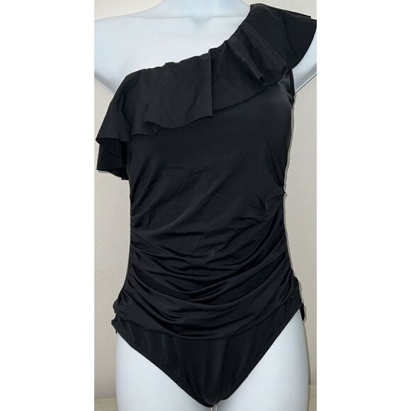 Hilor Womens Sz 6 1-Piece Swimsuit One Shoulder Swimwear Black NWT - Picture 1 of 13